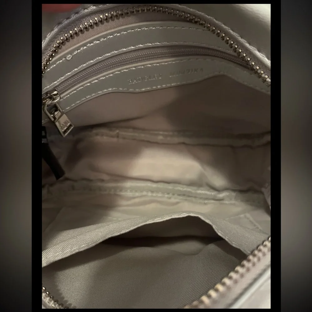 Badgley Mischka Quilted Camera Bag W/Slip Pocket On The Back Metallic Gray NWT